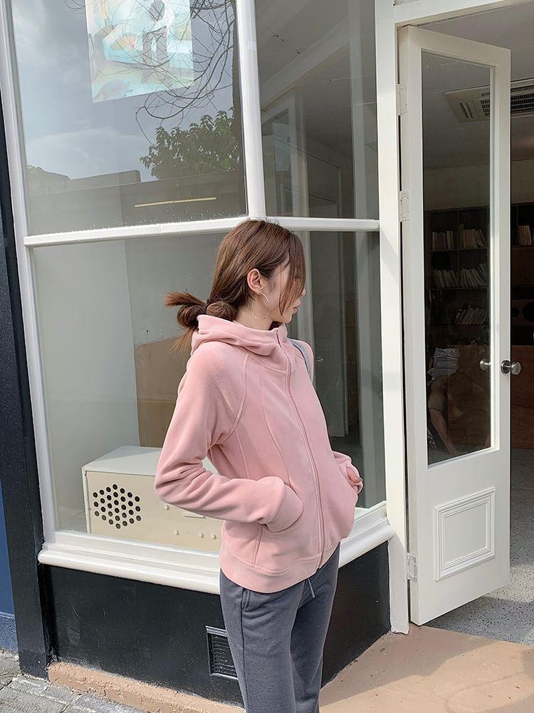 Plain Zip-Up Hoodie Product Image
