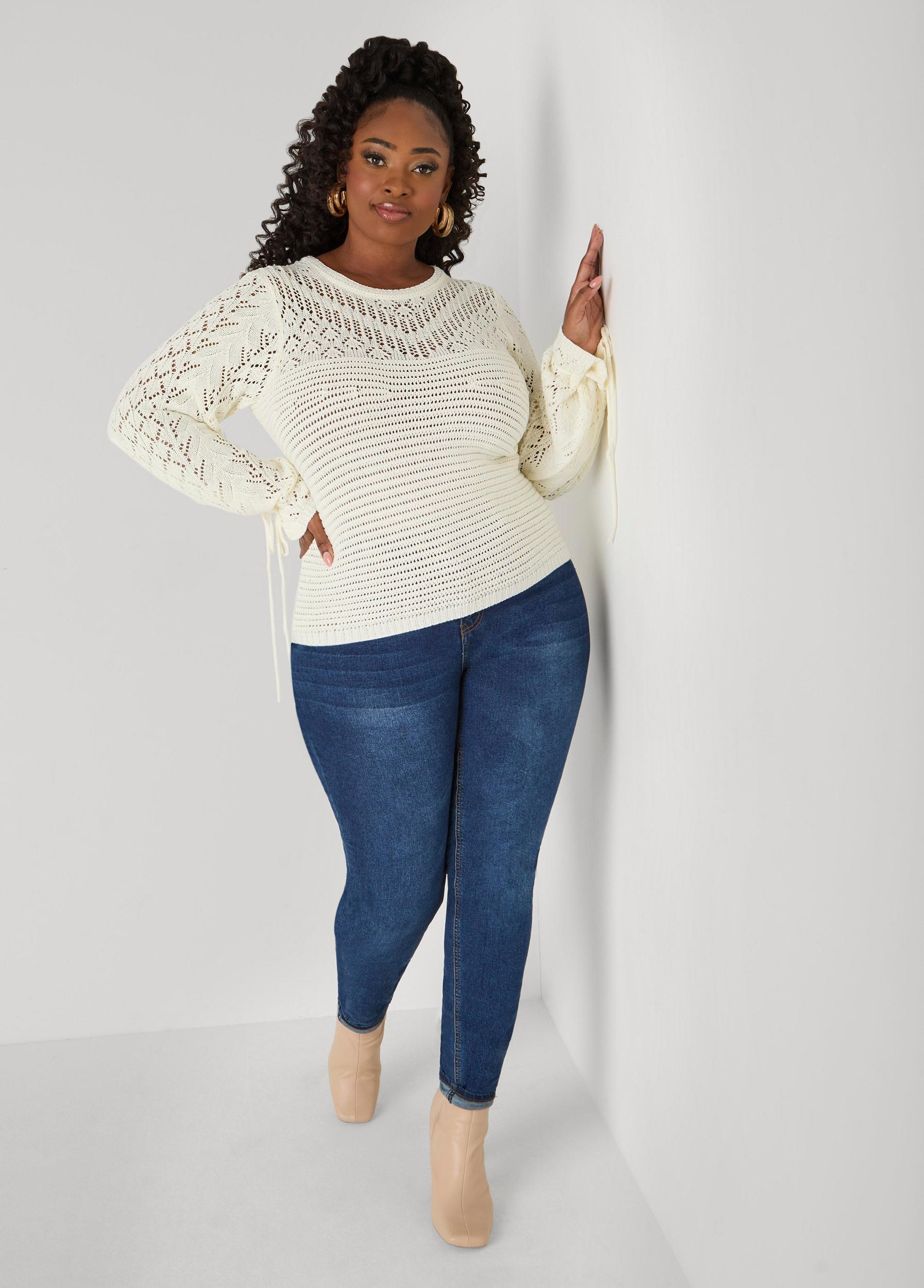 Drawstring Crochet Sweater Product Image