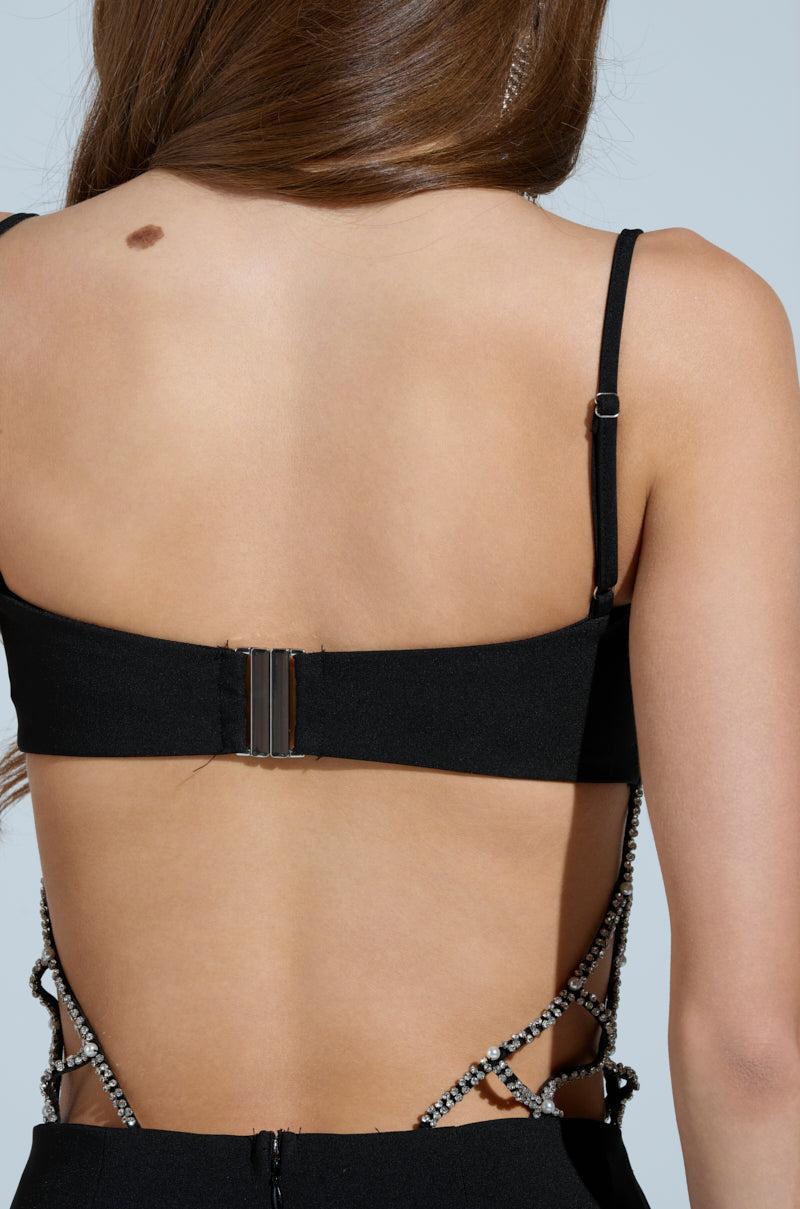 TAKE IT BLACK MIDI DRESS WITH RHINESTONE CUTOUT Product Image