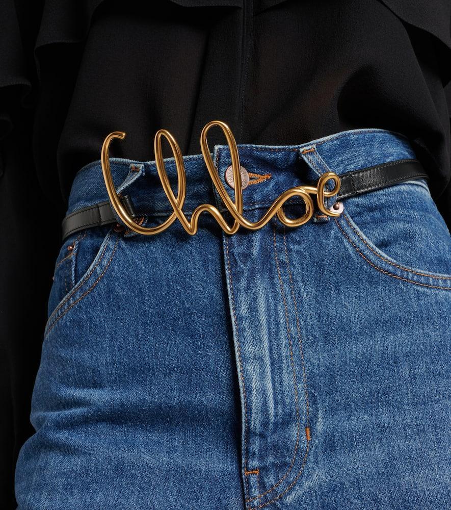 CHLOÉ Iconic Leather Belt Gold-tone Hardware In Black Product Image