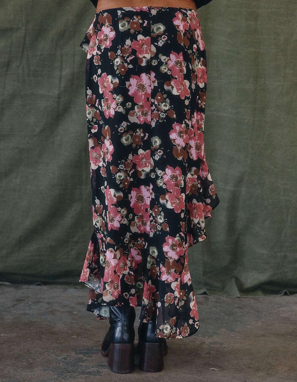 WEST OF MELROSE Floral Asymmetrical Womens Skirt - BLACK COMBO Product Image