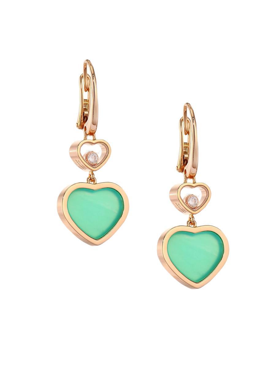 Womens Happy Hearts 18K Rose Gold, Diamond & Chrysoprase Drop Earrings Product Image