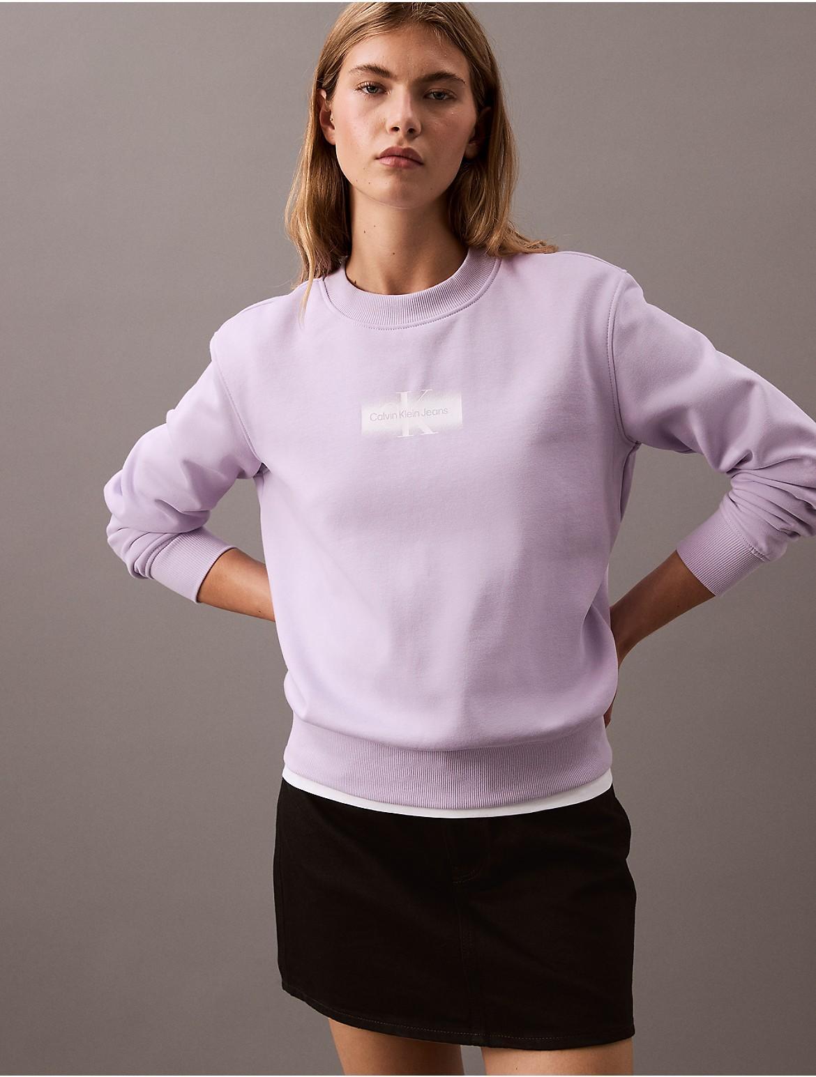 Calvin Klein Women's Faded Monogram Logo Crewneck Sweatshirt - Black - XS Product Image