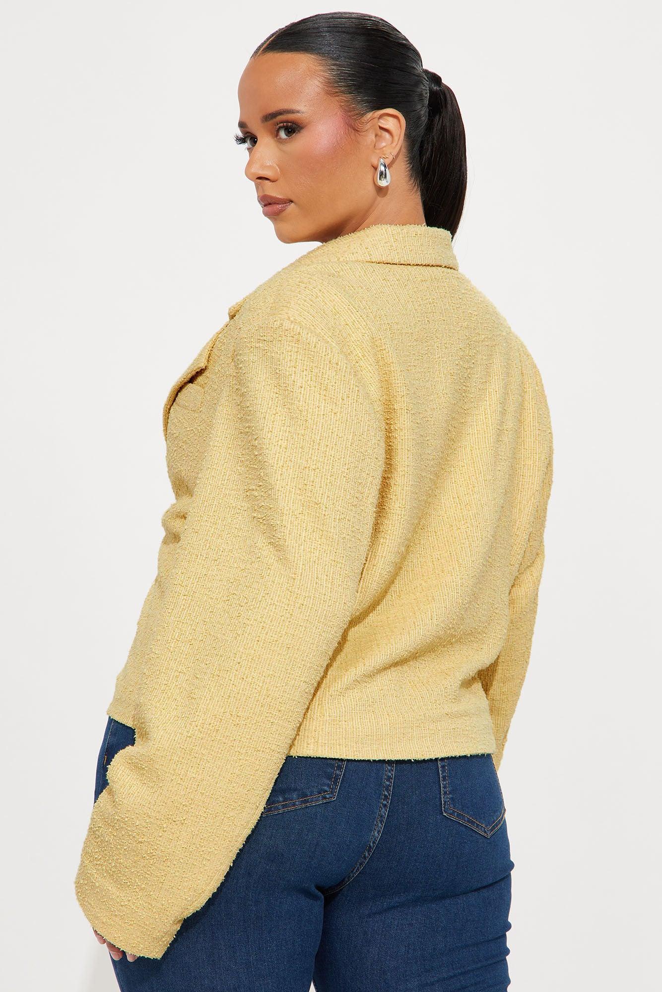 Dana Cropped Solid Tweed Blazer - Yellow Product Image
