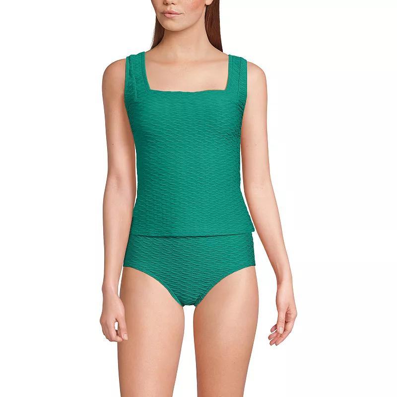 Women's Lands' End Long Texture Squareneck Tankini Swimsuit Top, Size: Small Long, Black White Product Image