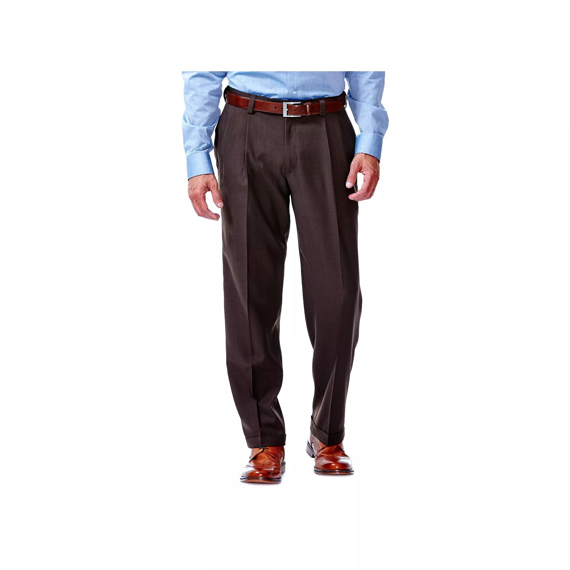 Mens Haggar eCLo Stria Classic-Fit Hidden Expandable Waist Pleated Dress Pants Product Image