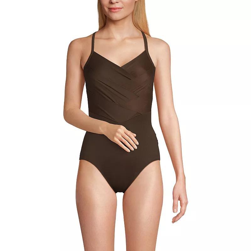 Women's Lands' End D-Cup SlenderSuit Pleated Sweetheart One-Piece Swimsuit, Size: 16D, Rich Brown Product Image