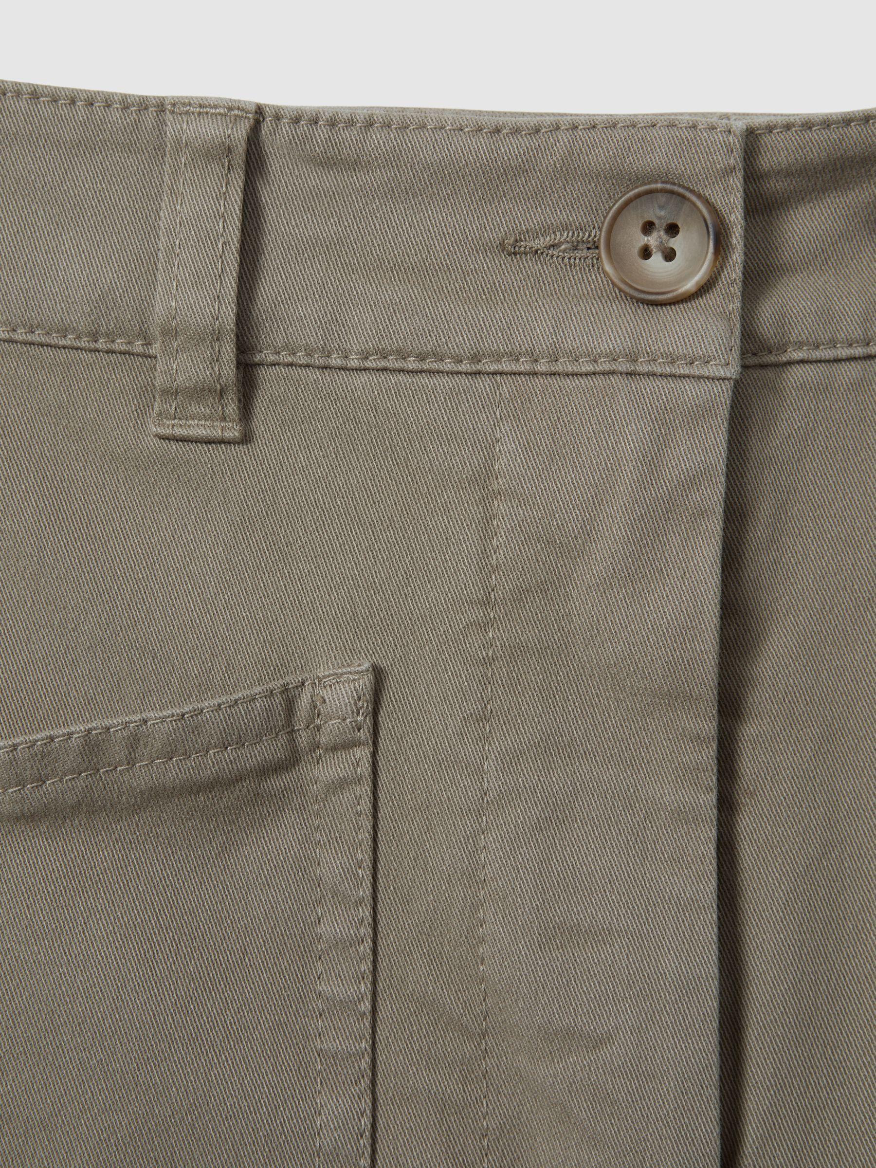 Cotton Blend Barrel Leg Trousers in Olive Product Image