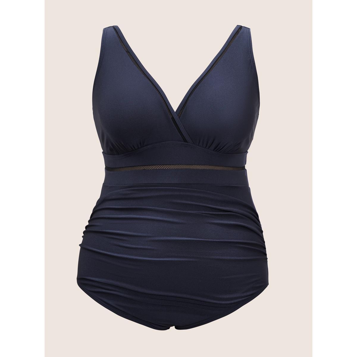 Plus Size Solid Adjustable Straps Gathered One Piece Swimsuit Women's Swimwear Midnight Beach Non Curve Bathing Suits High stretch One Pieces BloomChic 14-16/1X Product Image