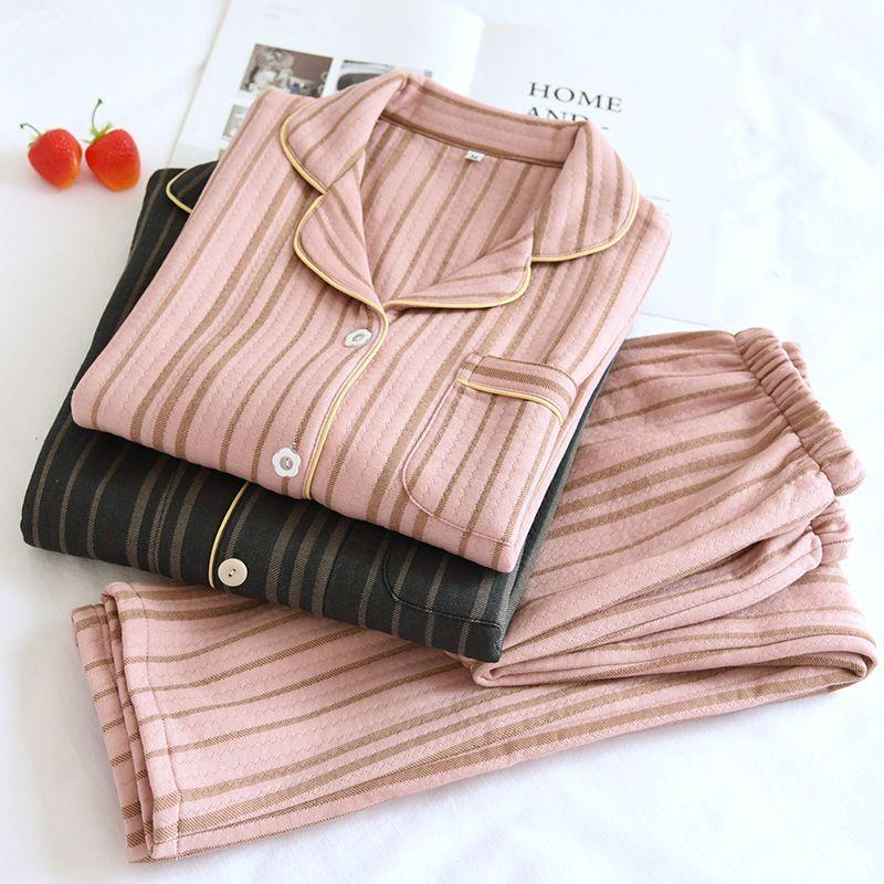 Couple Matching Pajama Set: Striped Shirt + Lounge Pants Product Image