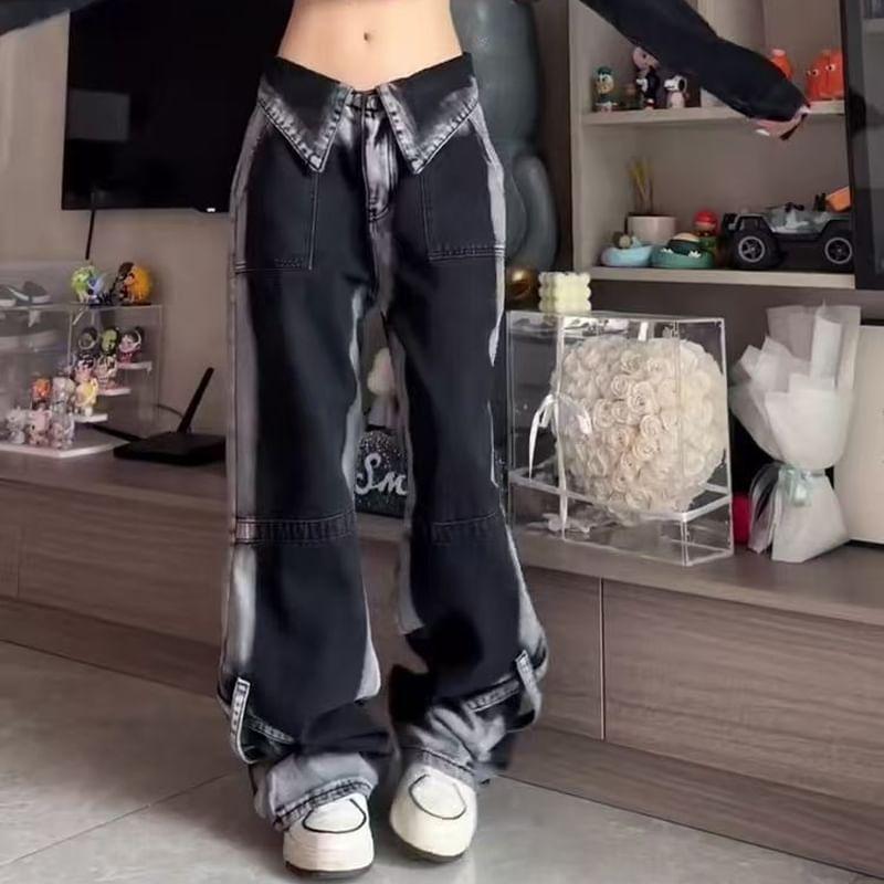 Low Waist Printed Wide Leg Jeans Product Image