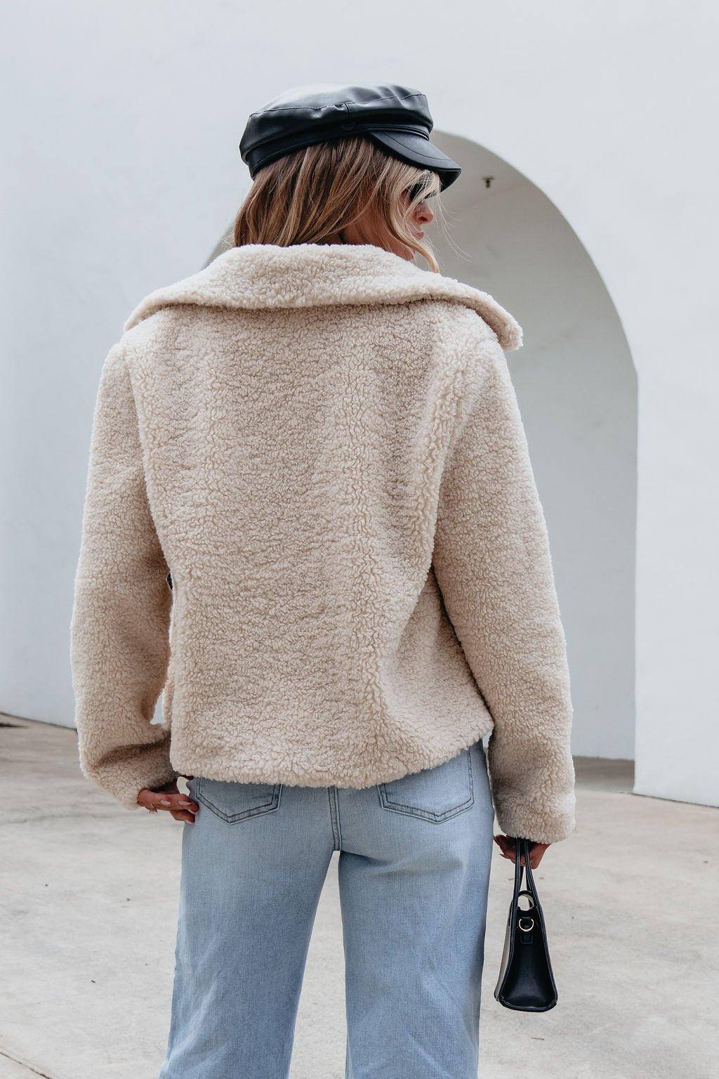 Cream Sherpa Button Up Jacket - FINAL SALE Female Product Image