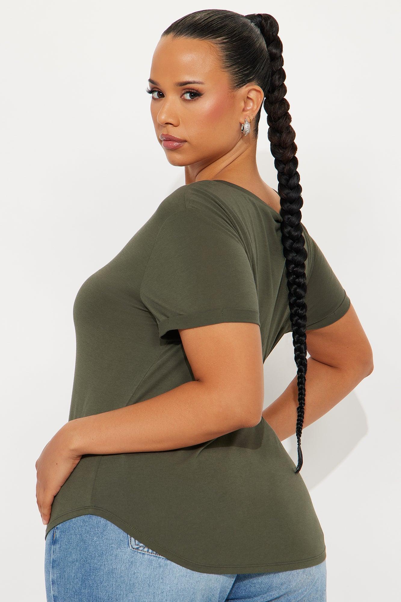 Annie Cuffed Short Sleeve Top - Olive Product Image