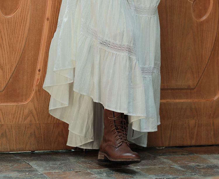 Short-Sleeve Crew Neck Plain Maxi A-Line Dress (Various Designs) Product Image