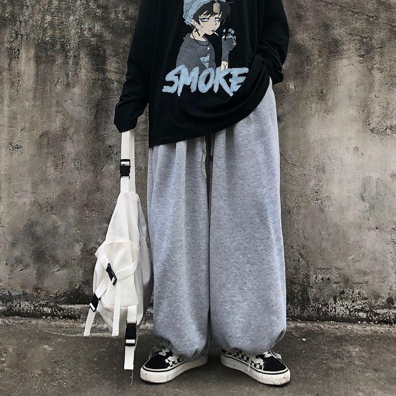 Plain Wide-Leg Jogger Pants Product Image