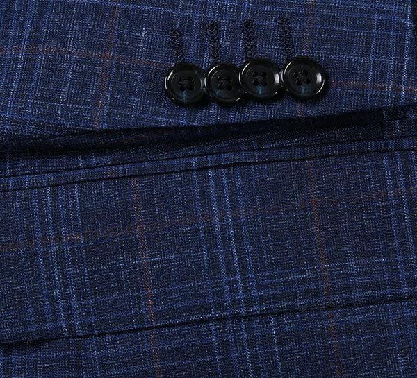 Regular Fit Wool & Linen Blue Plaid Blazer Product Image