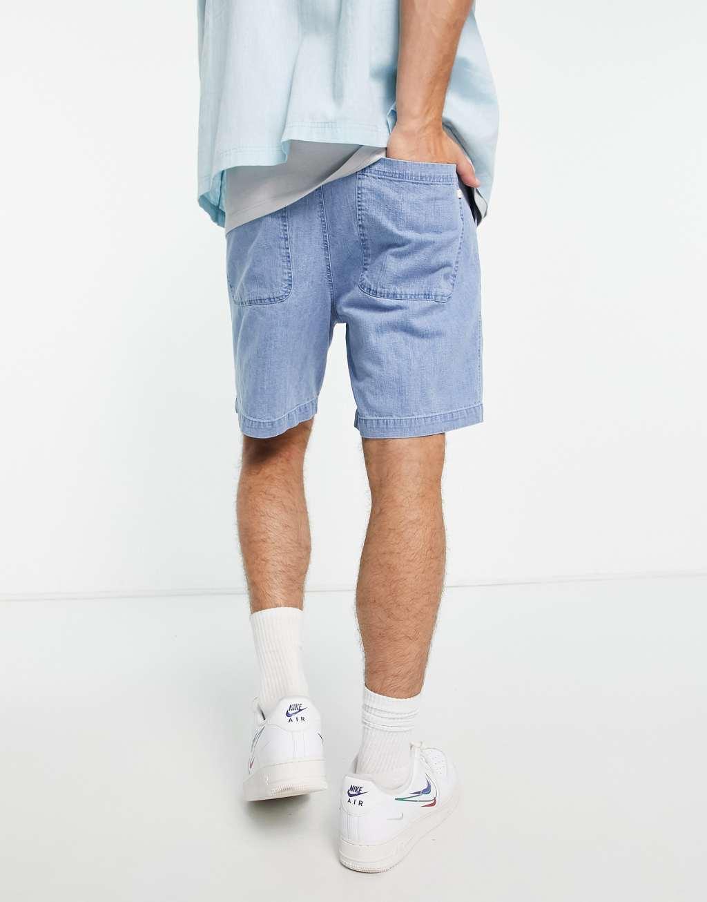 Farah redwald stone wash denim shorts in blue  Product Image