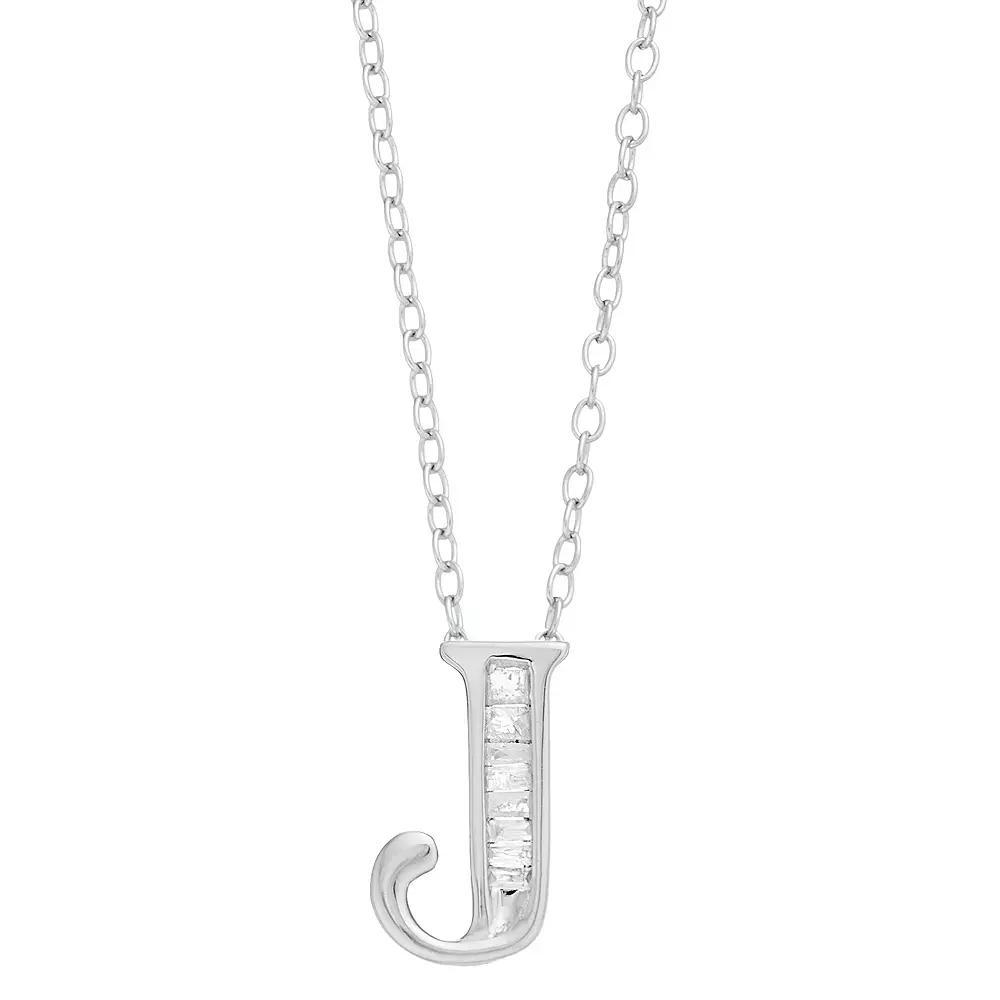 Sterling Silver Baguette Diamond Initial Pendant Necklace, Women's, Size: 18" Product Image