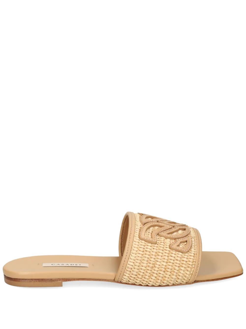 CASADEI Portofino Woven-raffia Slides In Beige Product Image