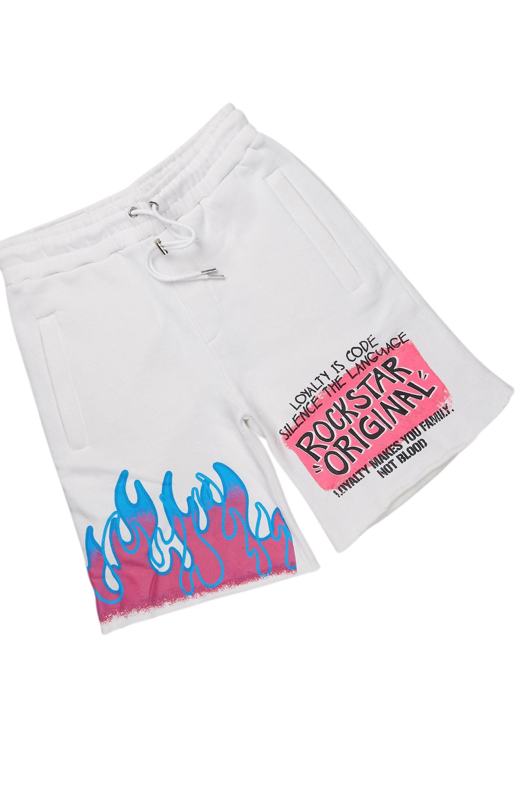 Beno White/Pink T-Shirt/Raw Edge Short Set Male Product Image