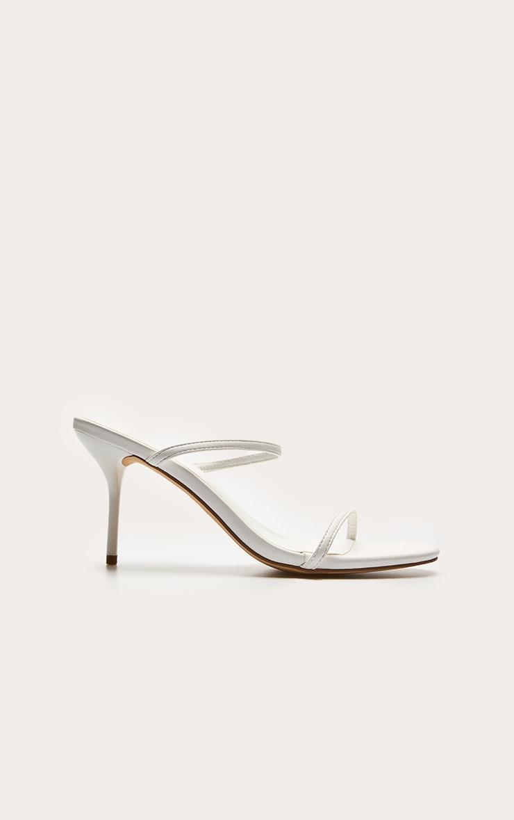 White Wide Fit Pu Round Toe Strappy Stiletto Heeled Mules Product Image