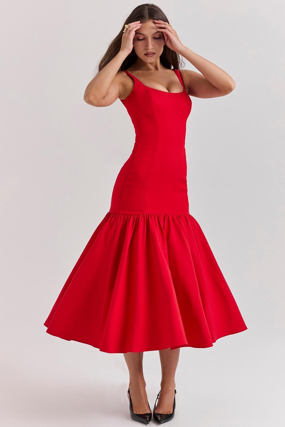 Amore Scarlet Dropped Waist Midi Dress Product Image