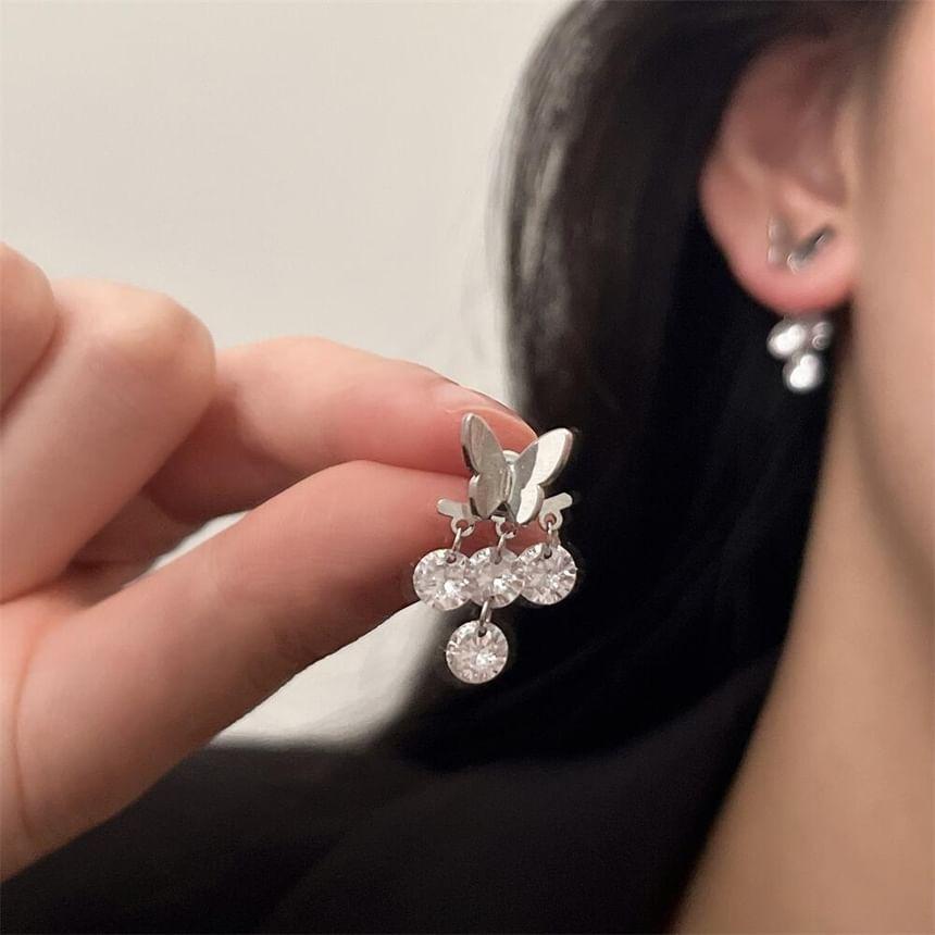 Butterfly Rhinestone Dangle Earrings Product Image
