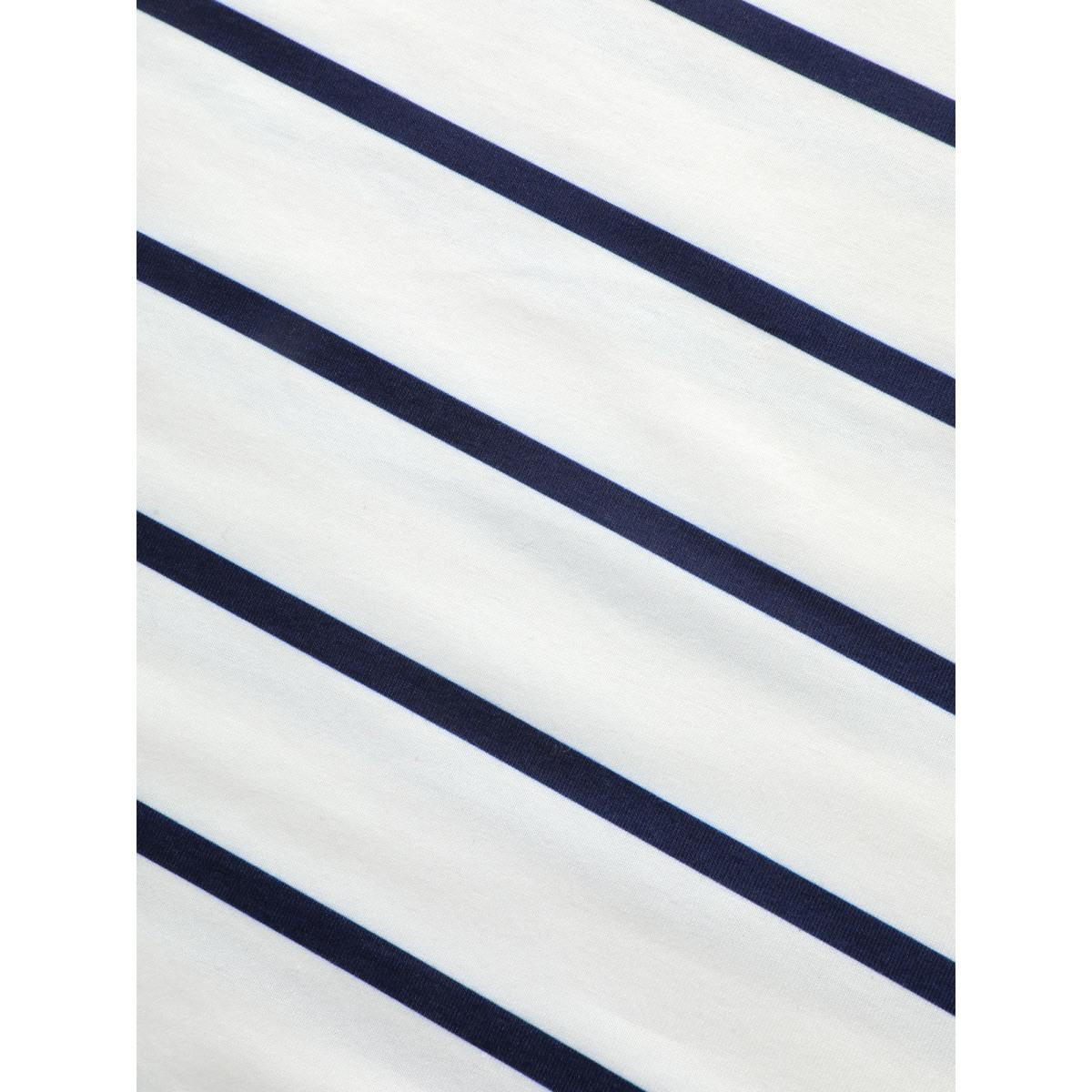 Plus Size Striped Print Raglan Sleeve Button Up T-shirt White Women Casual Contrast Striped Round Neck Everyday T-shirts BloomChic 18-20/2X Product Image