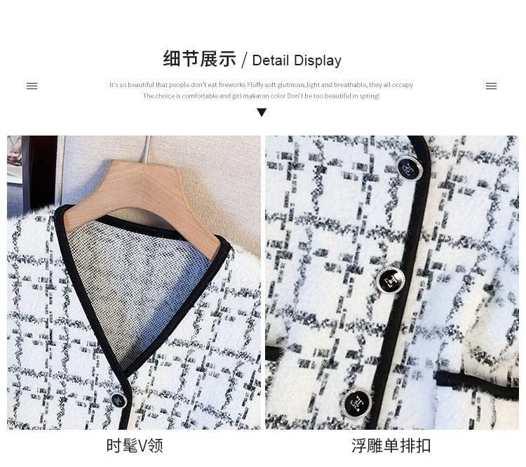V-Neck Plaid Contrast Trim Button-Up Sweater Vest Product Image