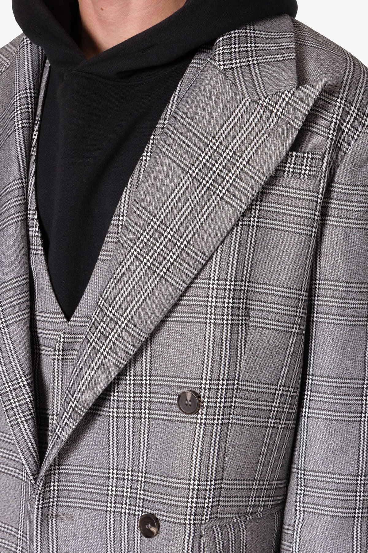 Double Breasted Suit Jacket - Black/Grey Product Image