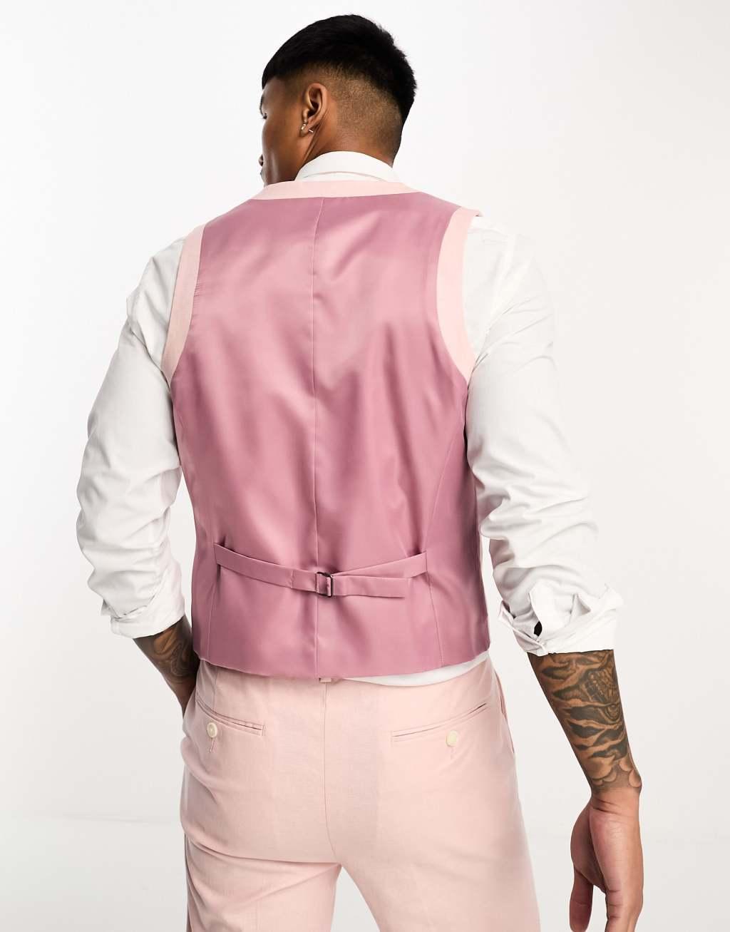 ASOS DESIGN super skinny linen mix vest in pastel pink Product Image