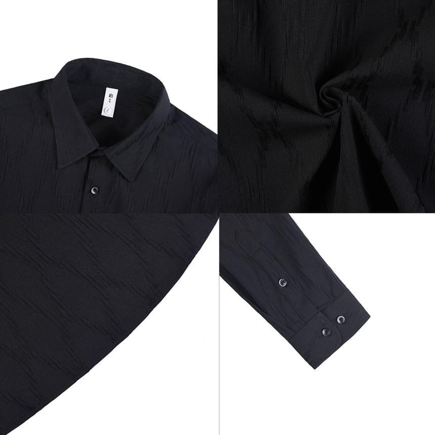 Long Sleeve Collared Jacquard Shirt Product Image