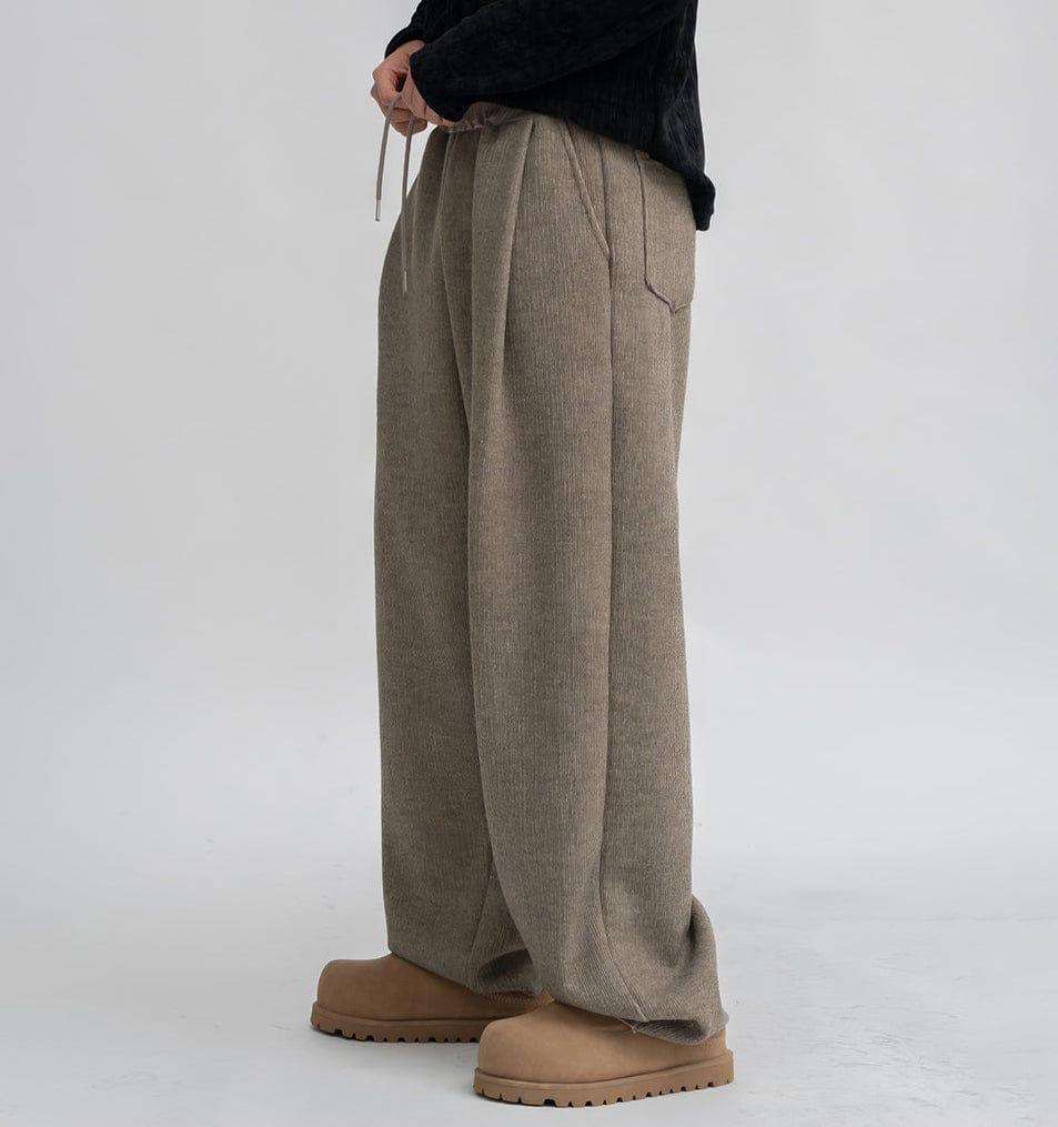 RT No. 12449 KHAKI PLEATED WIDE STRAIGHT PANTS Product Image