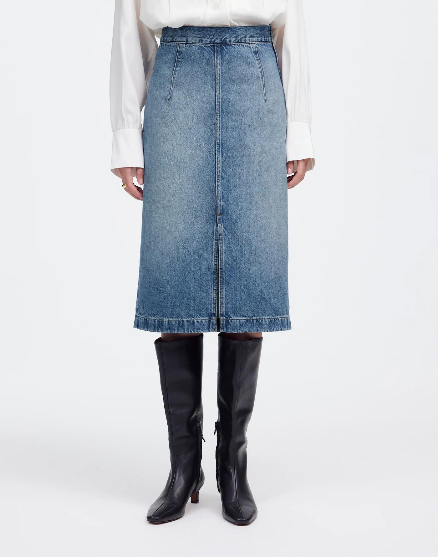 Denim Midi Pencil Skirt in Billings Wash Product Image