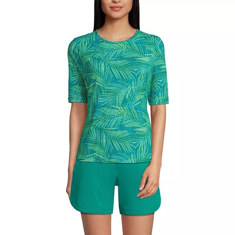 Petite Lands' End UPF 50 Elbow-Sleeve Rash Guard Swim Tee, Women's, Size: Large Petite, Deep  Blue Product Image