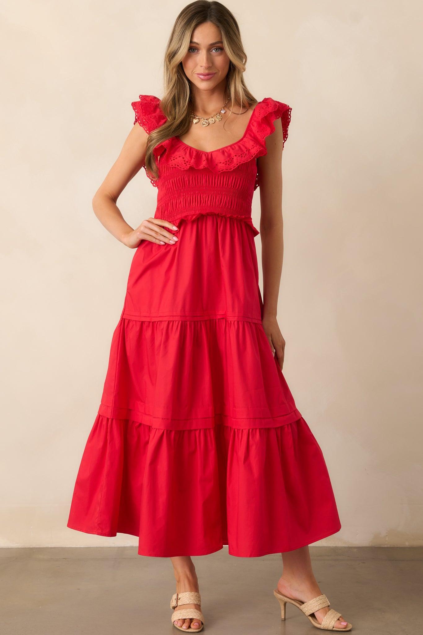Patio Sunsets Cotton Red Maxi Dress Product Image