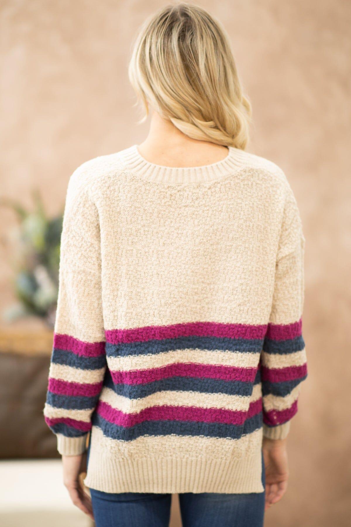 Oatmeal Multicolor Stripe Sweater Product Image