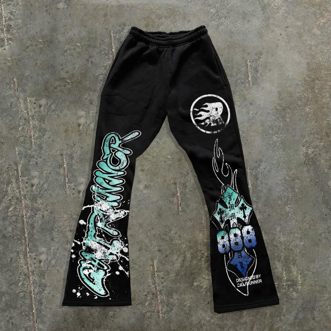 Flame Abstract Cross Graphic Hellstar Flared Trousers Product Image