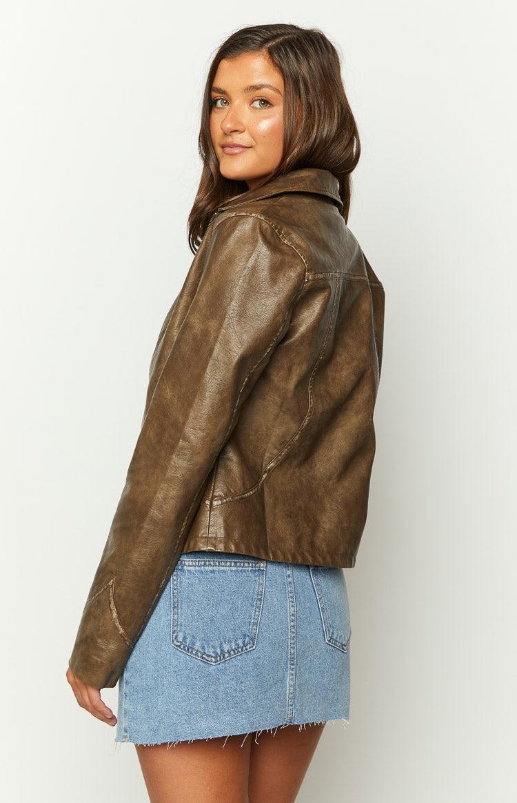 Street Style Brown PU Jacket Product Image