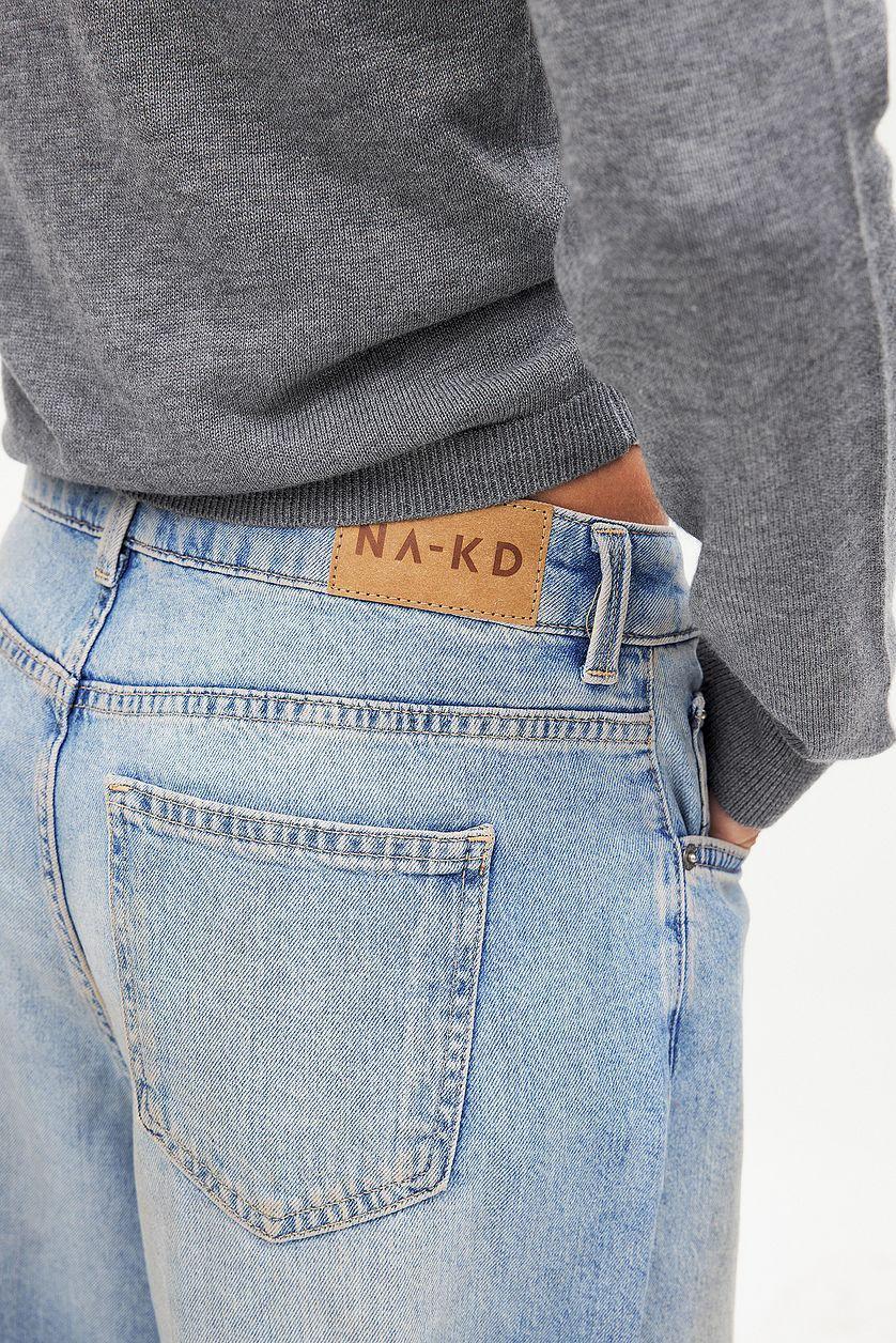 Mid Waist Washed Out Detail Jeans Blue Product Image