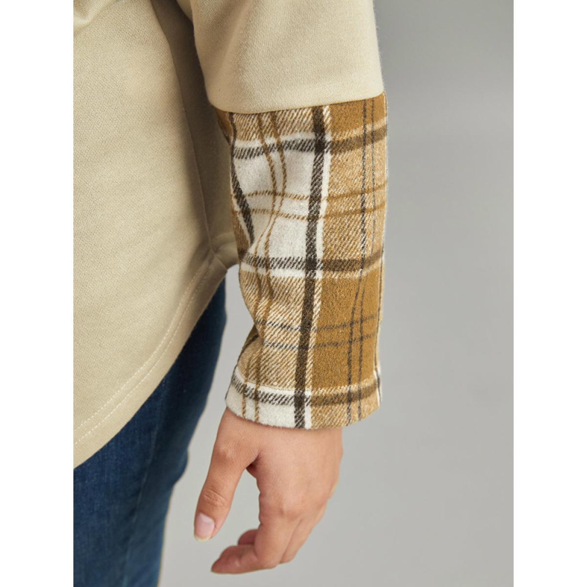 Plus Size Plaid Patchwork Raglan Sleeve Sweatshirt Women Champagne Casual Thick Round Neck Dailywear Sweatshirts BloomChic 26/4X Product Image