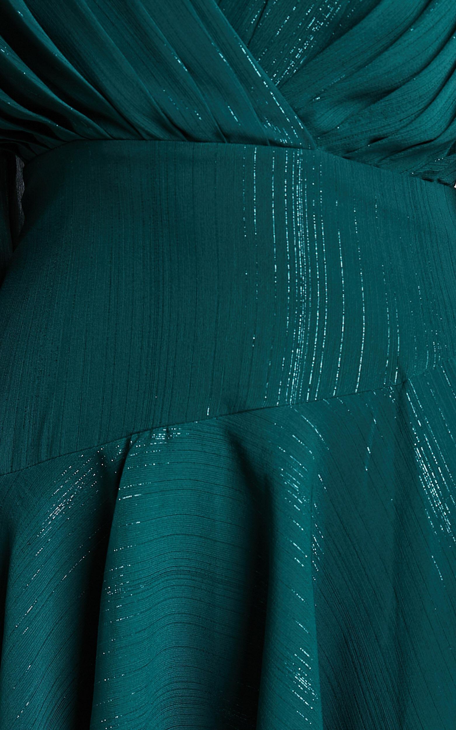 Claudita Midi Dress - Long Sleeve High Low Hem Dress in Emerald Product Image