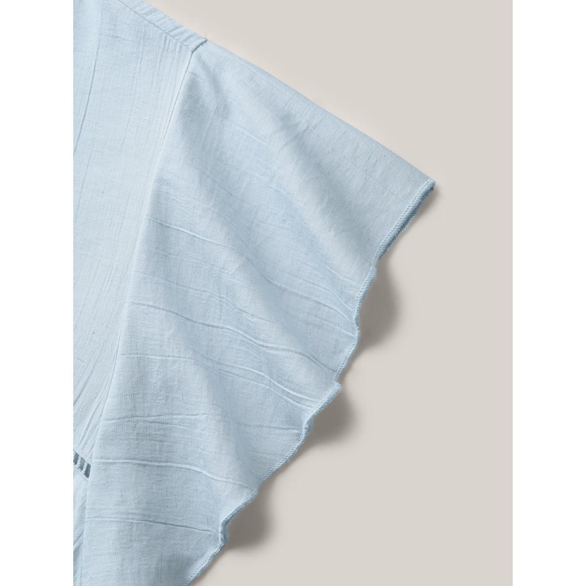 Plus Size LightBlue Supersoft Cotton Linen Blend Ruffled Blouse Women Cap Sleeve Round Neck Vacation Blouses BloomChic 30/6X Product Image