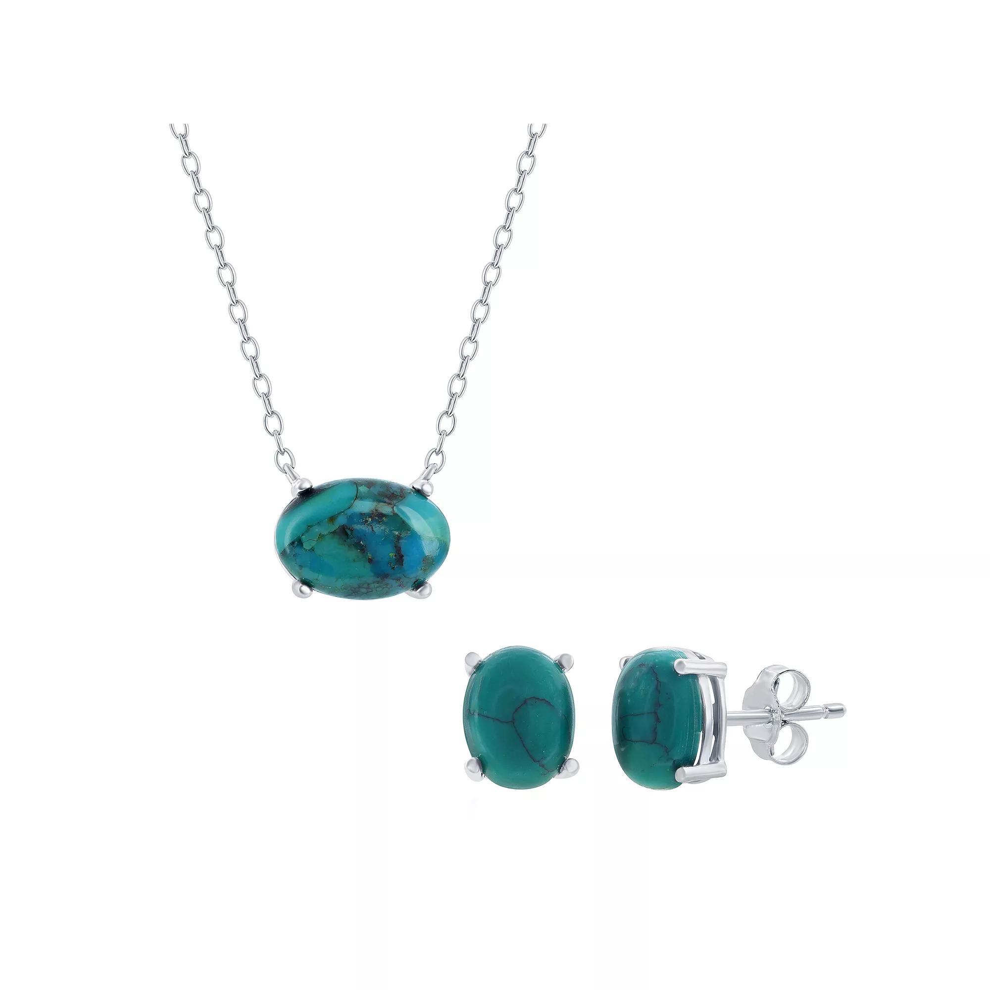 Argento Bella Sterling Silver Oval Turquoise Earrings & Necklace Set, Women's, Size: 16-18" ADJ Product Image