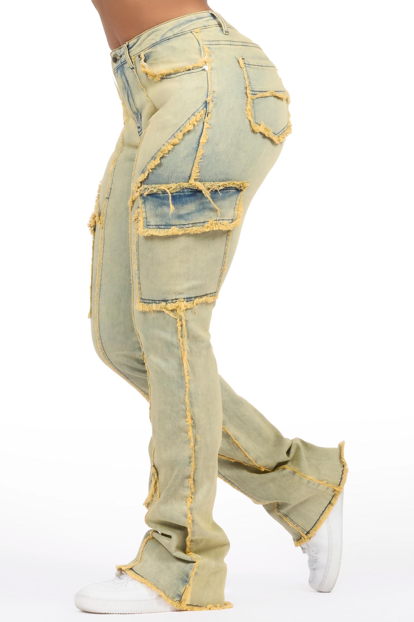 Keshia Dirty Blue Wash Stacked Flare Jean Female Product Image