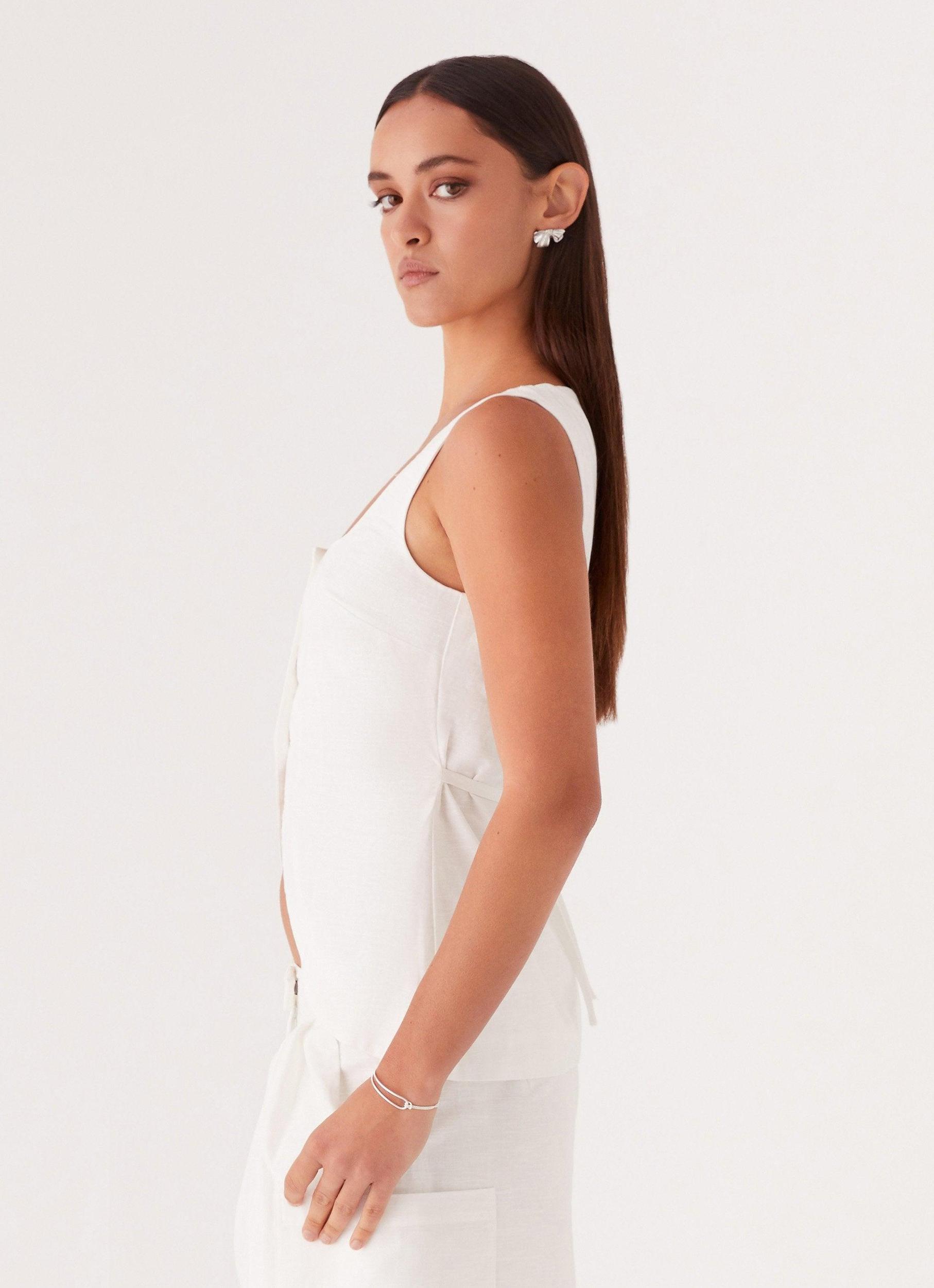 Mayzie Linen Vest - White Product Image