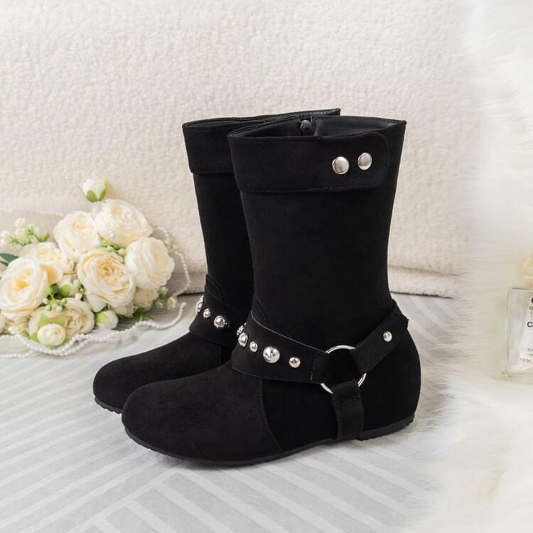 Hidden Wedge Plain Studded Zip-Up Short Boots Product Image