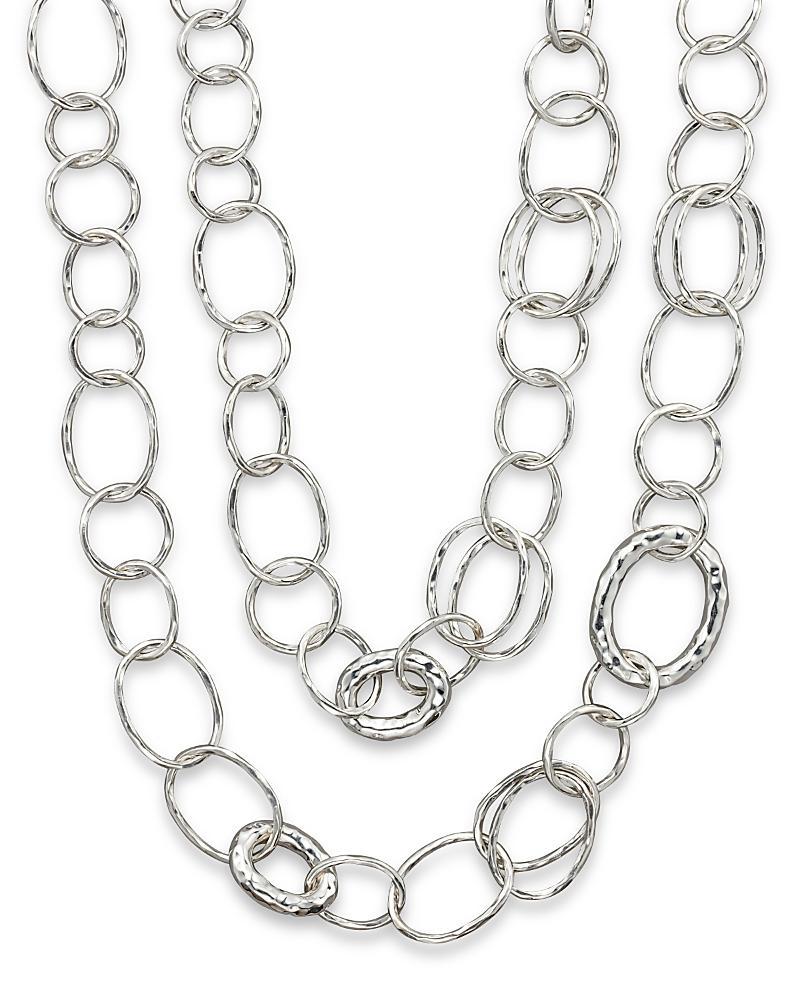 Womens Classico Long Sterling Silver Hammered Bastille Link Chain Necklace Product Image
