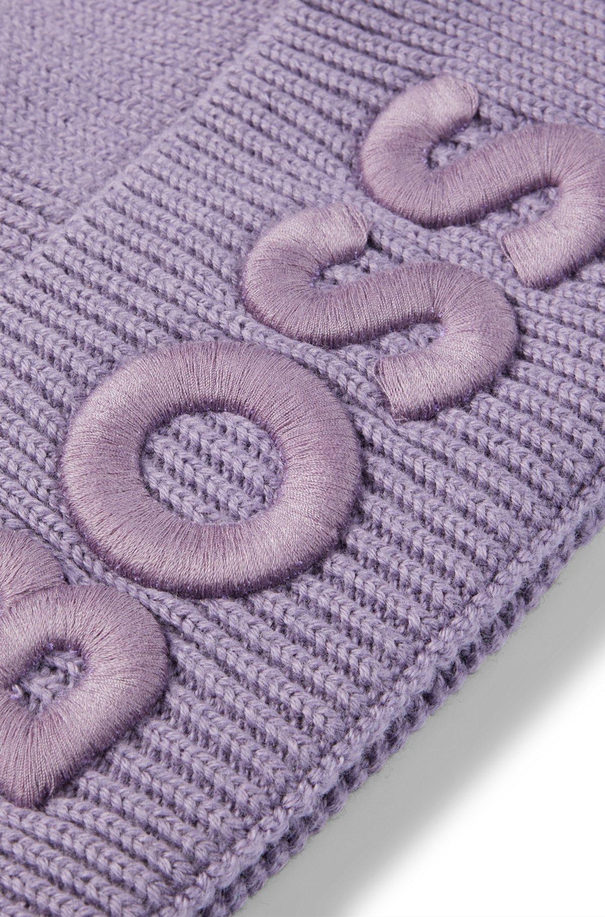 Logo-embroidered beanie hat in cotton and wool Product Image
