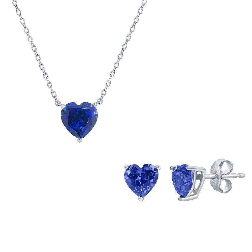 Argento Bella Sterling Silver Cubic Zirconia Birthstone Heart Necklace & Stud Earring Set, Womens December Product Image